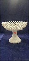 (1) Milk White Glass Round Lattice Pedestal