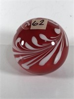 Red & White Glass Paperweight 2 3/4" T x 3 1/2"