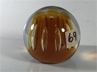 Amber Glass Paperweight with Oblong air Bubbles