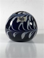 Dark Blue and White Glass Paperweight 2 3/4" T x