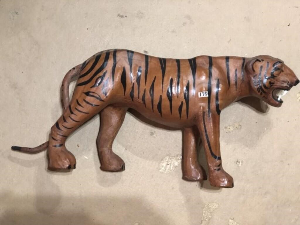 Leather Covered Tiger Figure 11" H x 24" L x 5" W
