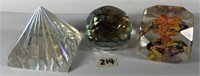 3 Small Glass Paperweights
