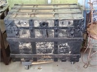 large antique flat top trunk
