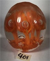 Glass with Orange Flowers Paperweight
