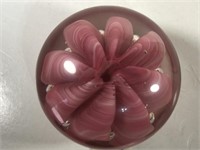 Pink and White Domed Paperweight 3 1/2" dia.