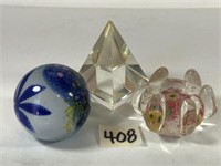 3 Small Handcrafted Glass Paperweights