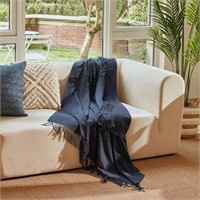 Navy Blue Faux Cashmere Throw Blanket  50x60 Inch