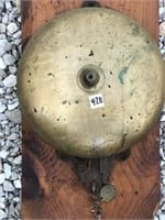 9 3/4" Brass Bell Mounted on Board has Oroginal