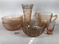 6 Pieces of Pink Depression Glass