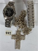 Bling-Bling Watch, Bracelet, Chain and Cross