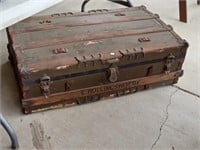 antique shallow flat top trunk with tray