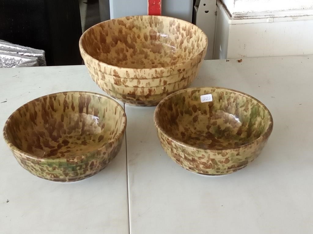 3 spatterware pottery bowls