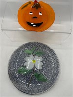Glass pumpkin & flower plate