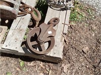 antique metal pulley