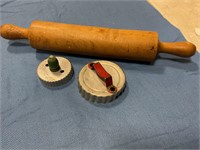 Vintage Wooden Rolling Pin & cut outs