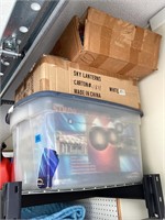 Tote and boxes of RV lighting
