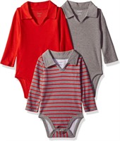 Hanes Baby 3-Pack Polo Bodysuits 6-12m Red/Grey