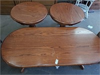 Oval Oak coffee table 53 1/2 × 17 inches and two
