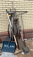 Assorted Shovels, Rakes, Brooms, Hand Saws and