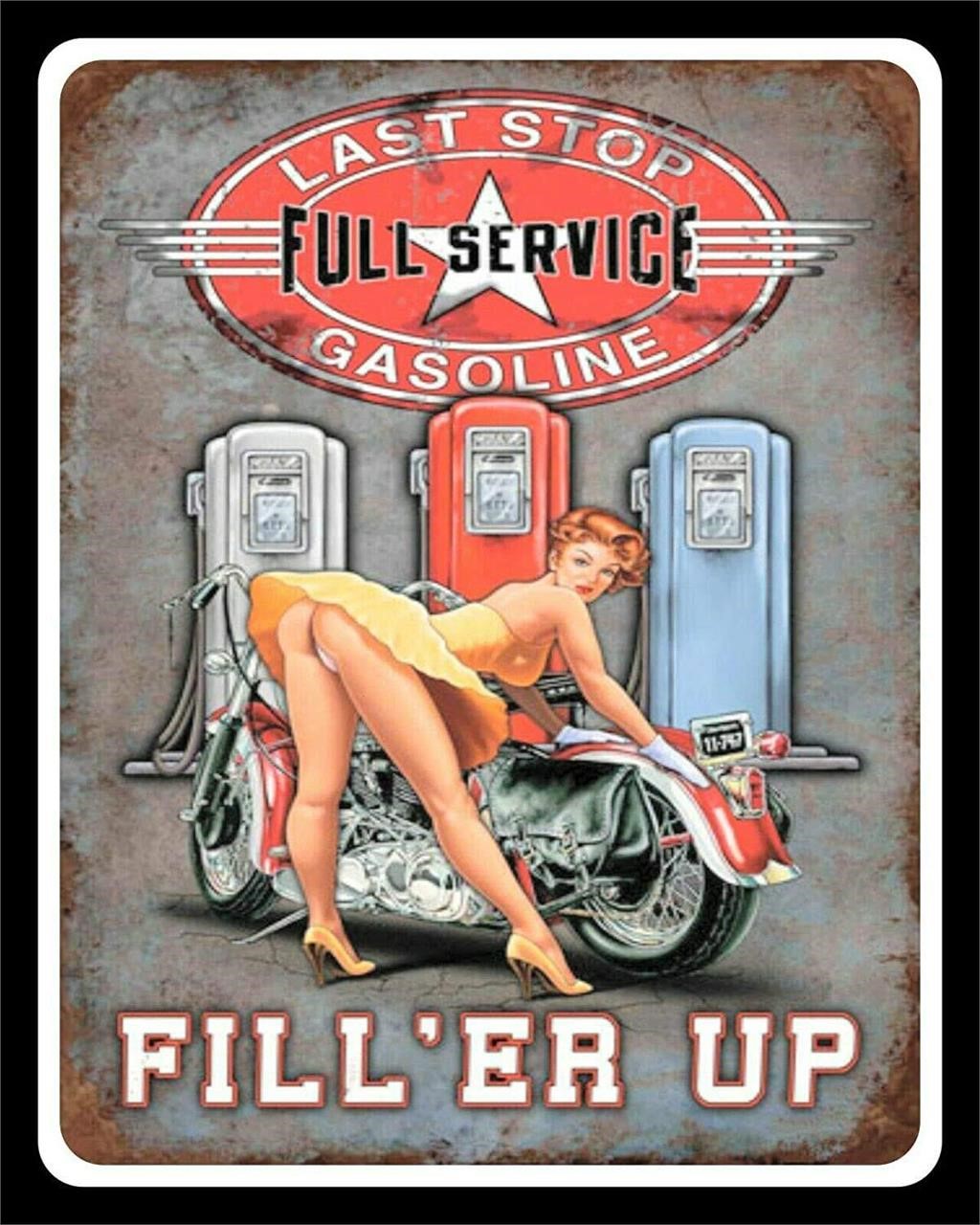 $36  Pin Up Girl Biker Motorcycle Metal Plaque