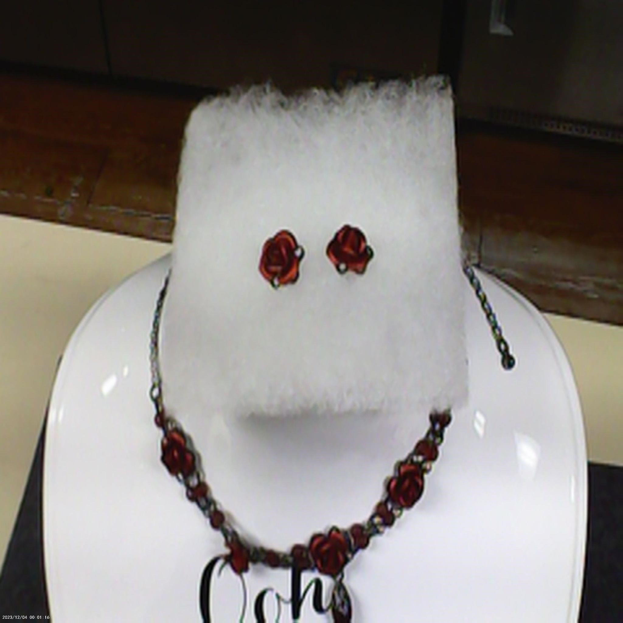 Avon Rose Choker Necklace & Earrings