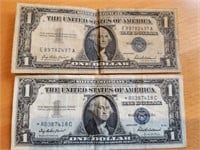 Two Silver Certificate One-Dollar Bills