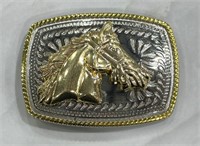 Silver Gold Framed Horse Belt Buckle