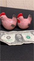 PAIR OF PINK CHICKEN SALT AND PEPPER SHAKERS