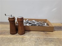 Salt and Pepper Grinder and Old Silverware