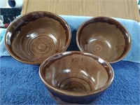 3 Heavy  Handmade Ceramic Bowls - Microwave Safe