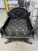 Black Wooden Vintage Chair w/ Fabric Cushion