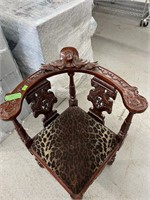 Wooden Brown Corner Chair w/ Leopard Cushion