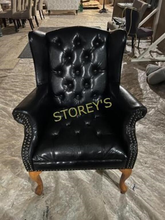 Black Leather Like Button Back Arm Chair