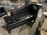 Black Leather Like Button Seat Chaise