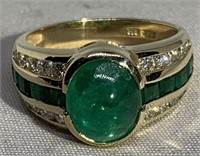 14KT YELLOW GOLD 5.00CT EMERALD & 1.20CT DIAMOND