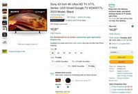 O3194  Sony 43 4K Ultra HD TV X77L Series