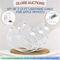 SET OF 3 (3-FT LIGHTNING CABLE FOR APPLE DEVICES)