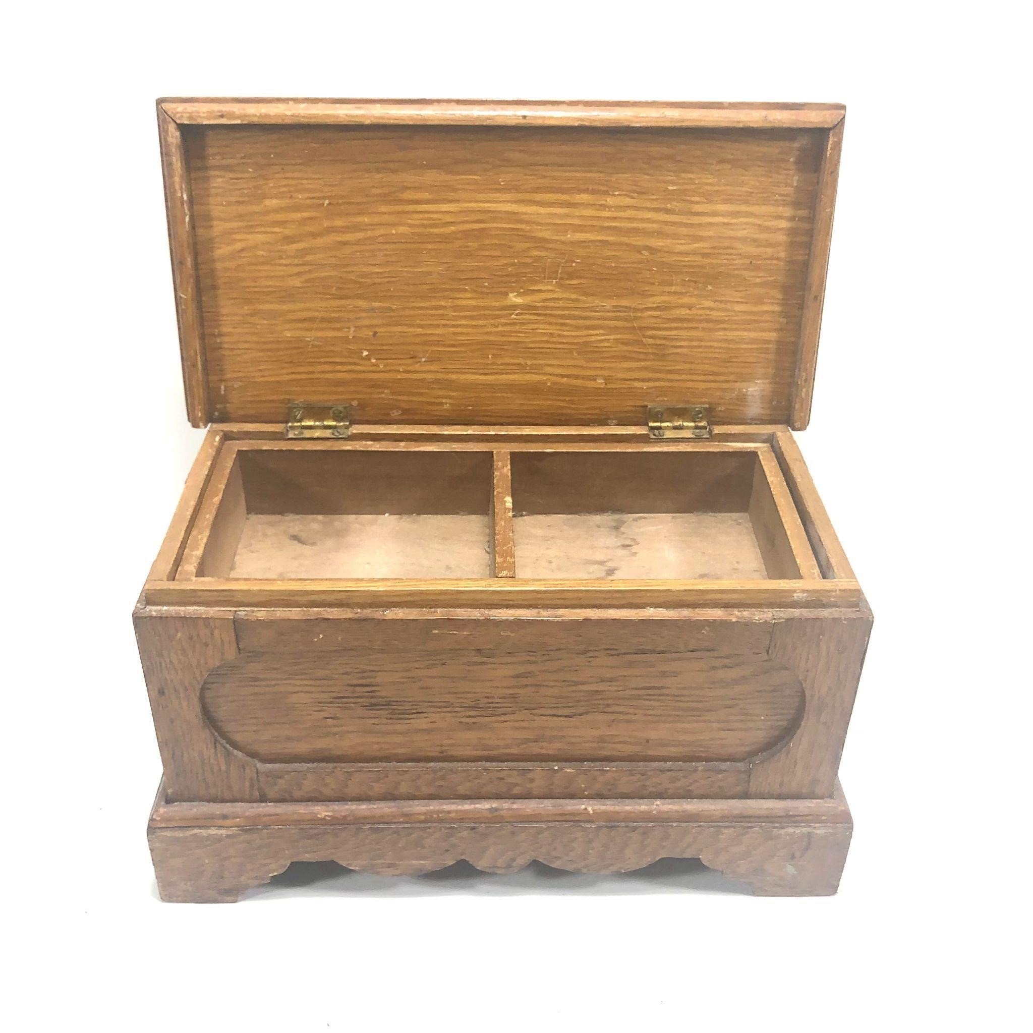 Vintage Oak Wood Jewelry Box