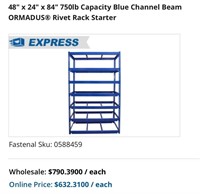 48"x27"x84" Blue Channel Beam Ormadus Rivet Rack S