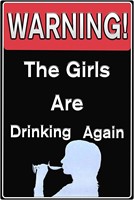 'Girls Drinking' Metal Pub-Plate  Red Black