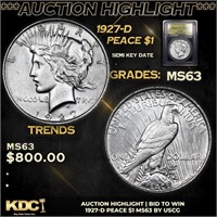 ***Auction Highlight*** 1927-d Peace Dollar 1 Grad