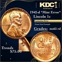 1942-d Lincoln Cent *Mint Error* 1c Grades GEM Unc