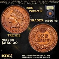 ***Auction Highlight*** 1905 Indian Cent 1c Graded