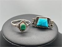 Sterling turquoise and malachite rings