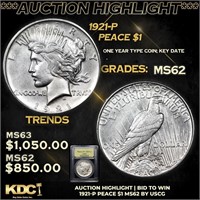 ***Auction Highlight*** 1921-p Peace Dollar 1 Grad