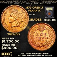 ***Auction Highlight*** 1873 Open 3 Indian Cent 1c