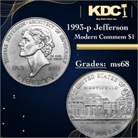 1993-p Jefferson Modern Commem Dollar $1 Grades GE
