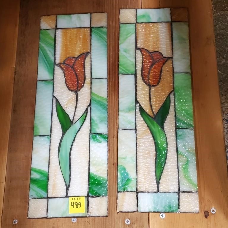 Lot of 2 Stained Glass Window Panels