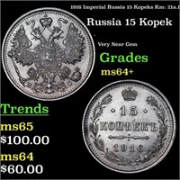 1916 Imperial Russia 15 Kopeks Km: 21a.1 Grades Ch