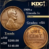 1909-s Lincoln Cent 1c Grades vf+